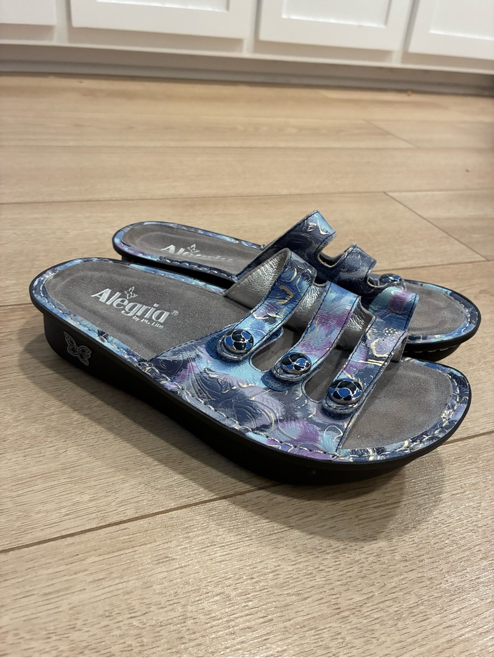Alegria Women’s Fiona FIO-243 Blue Purple Floral Slide Sandal Comfort Size 37/7